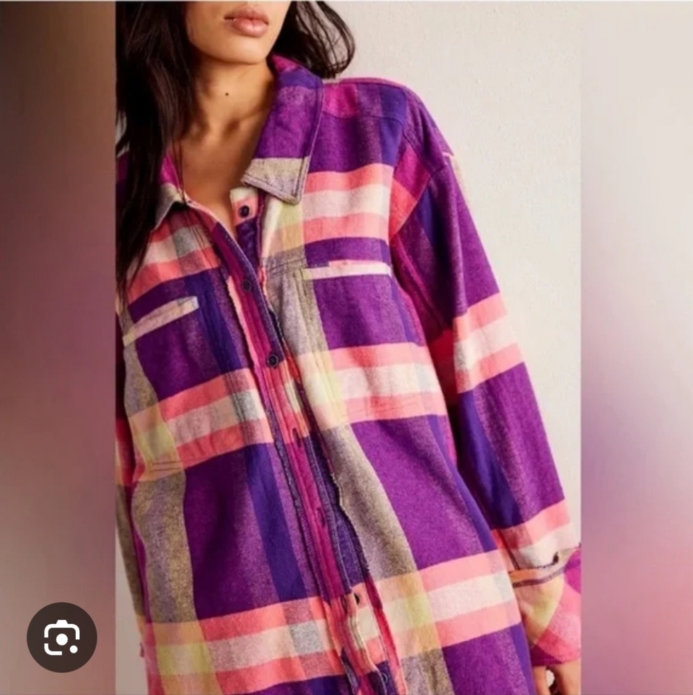 We The Free Pink and Purple Plaid Shirt